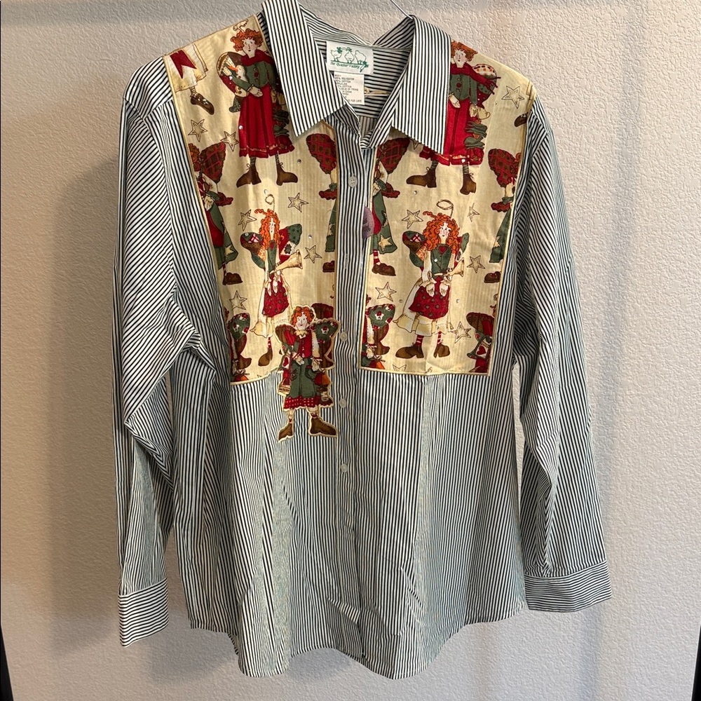 Vintage Quaker Factory Striped button down fairy core Shirt with quilted look 2x - Picture 2 of 11